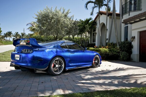 Tuned blue toyota supra at home