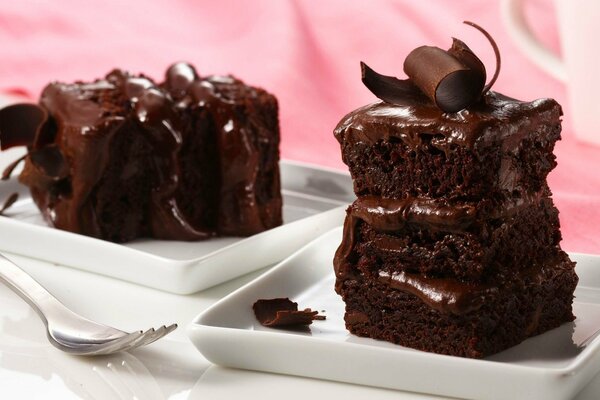 Two plates of chocolate cakes