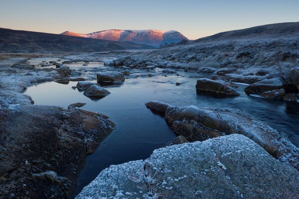 Morning and river. Frost. Reservoir