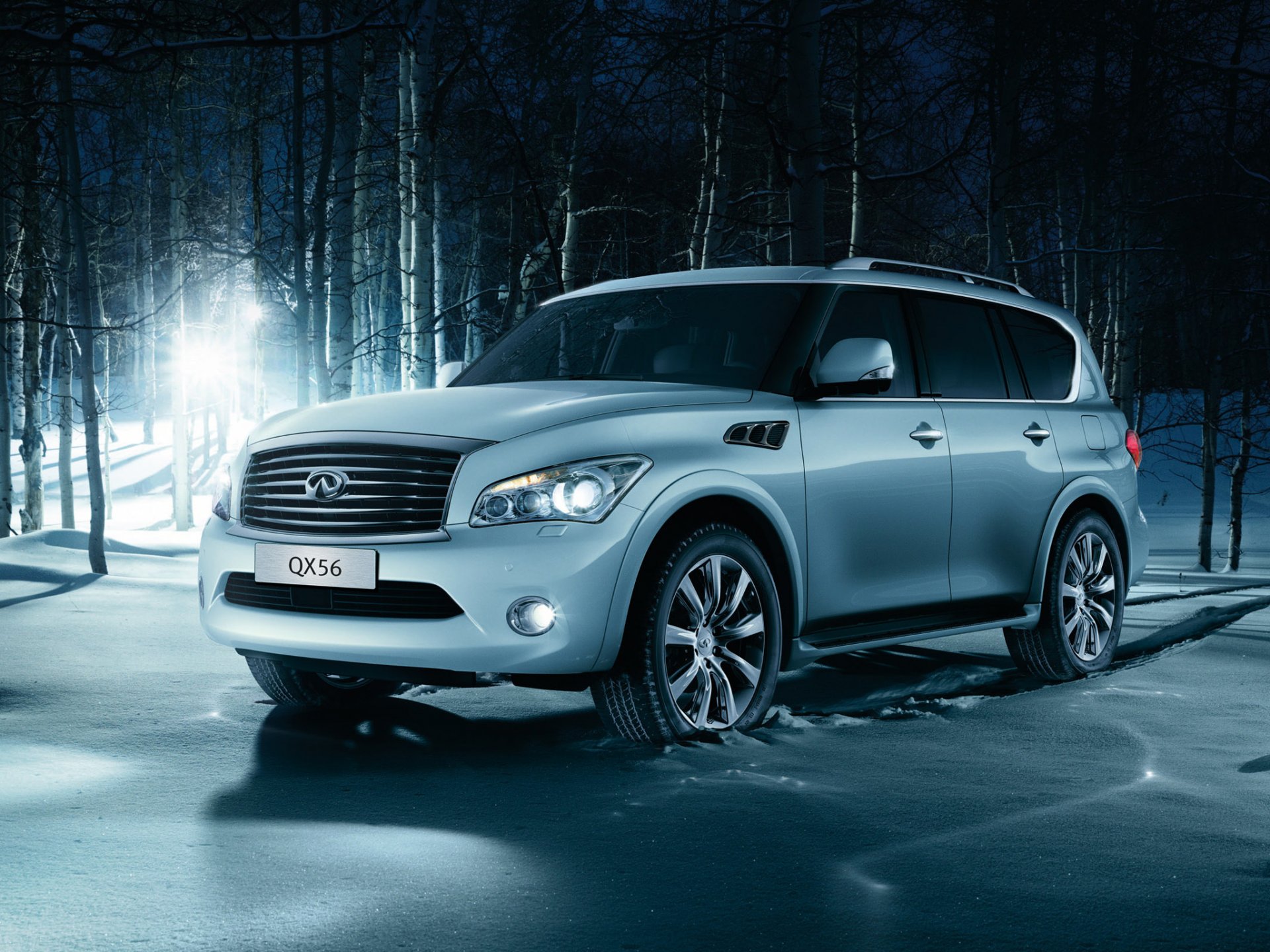 infiniti qx56 infiniti suv di lusso jeep inverno neve foresta luce