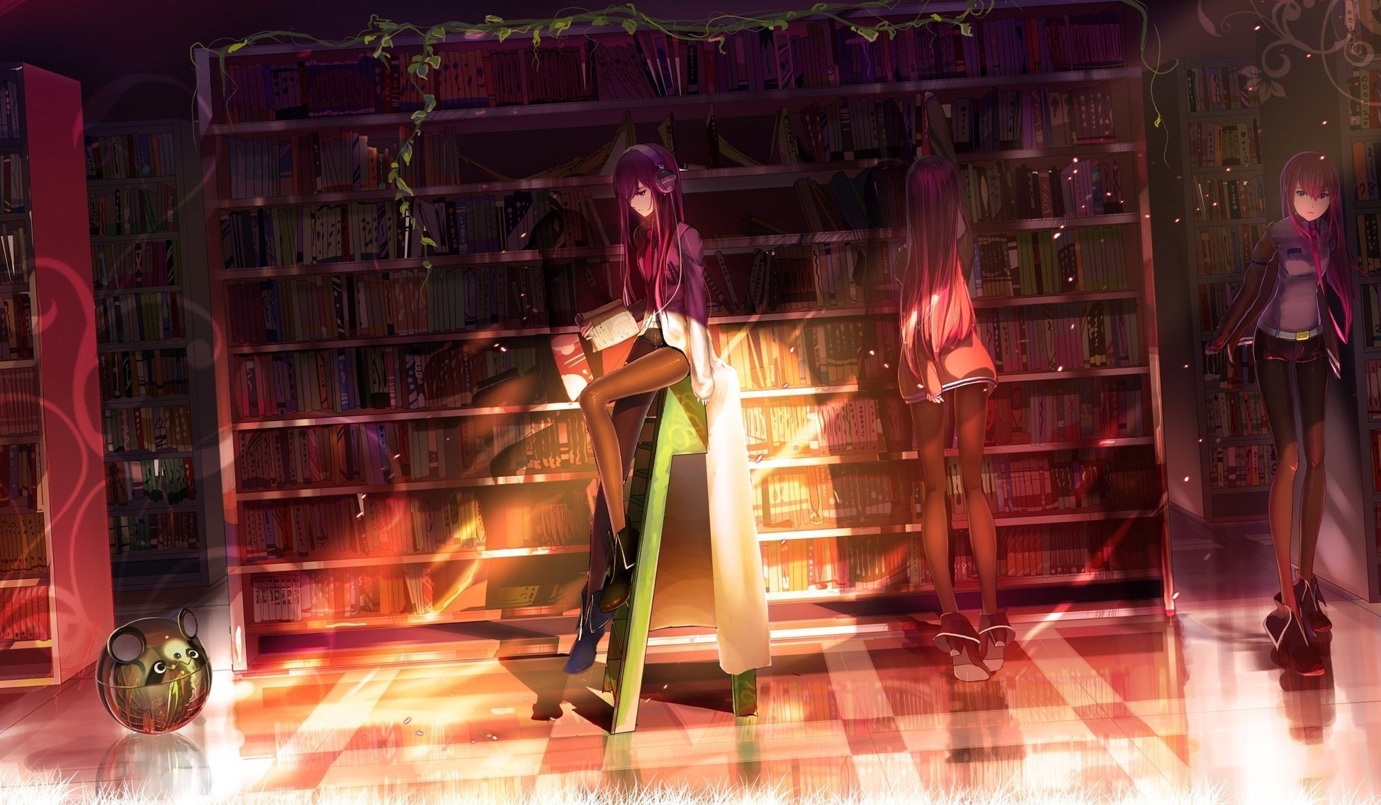 livres bibliothèque fille steins gate makise kurisu robot