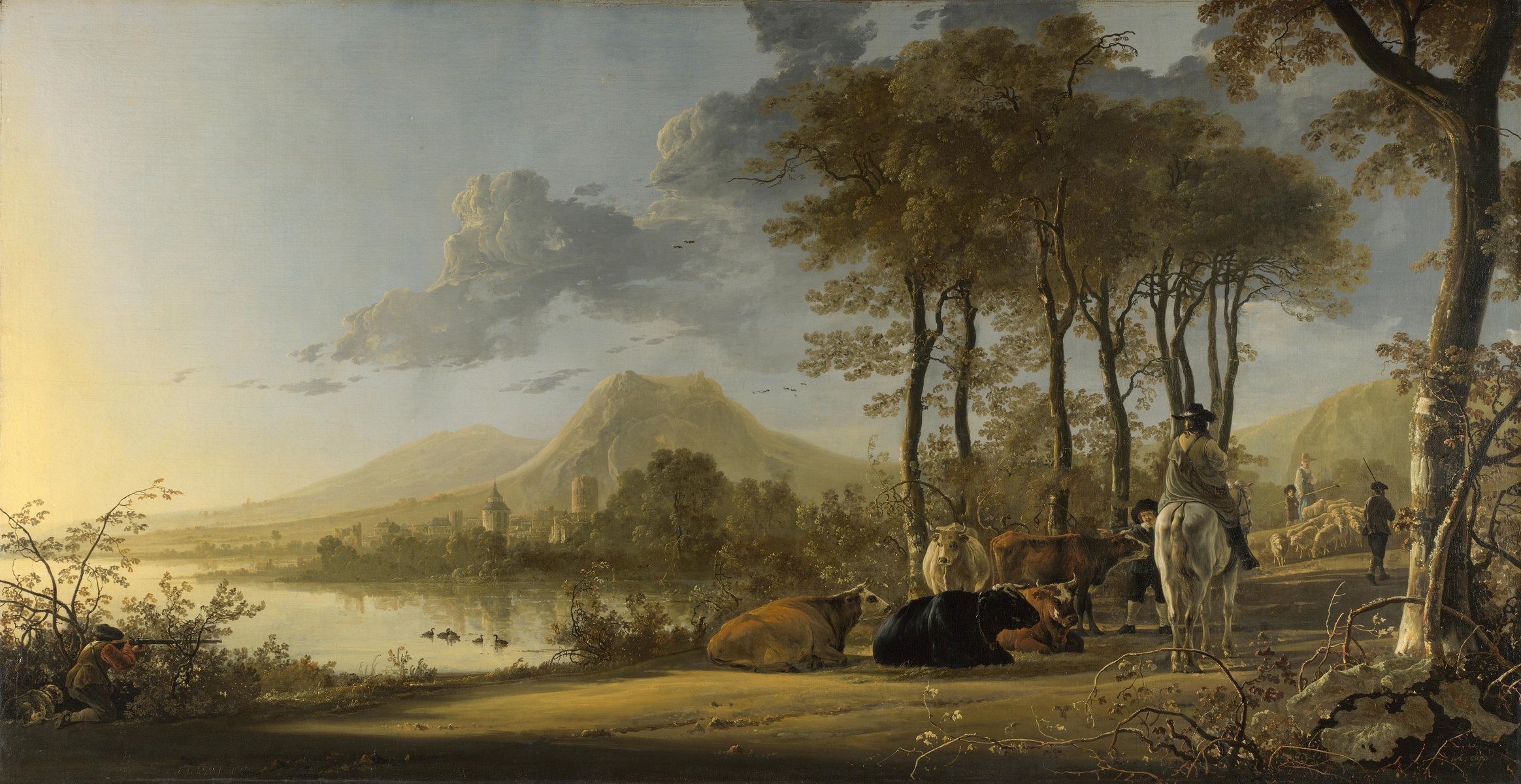 картина алберт кейп живопись river landscape with horseman and peasant