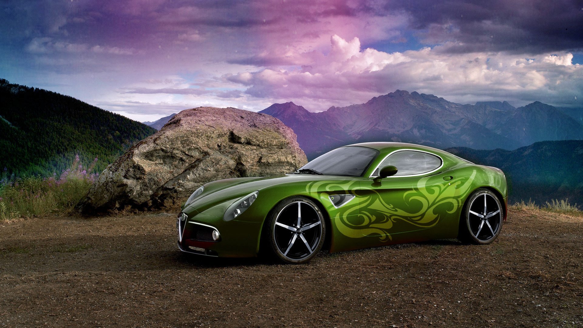 ports vehicles mountain sky stone rainbow rays airbrush tuning photoshop