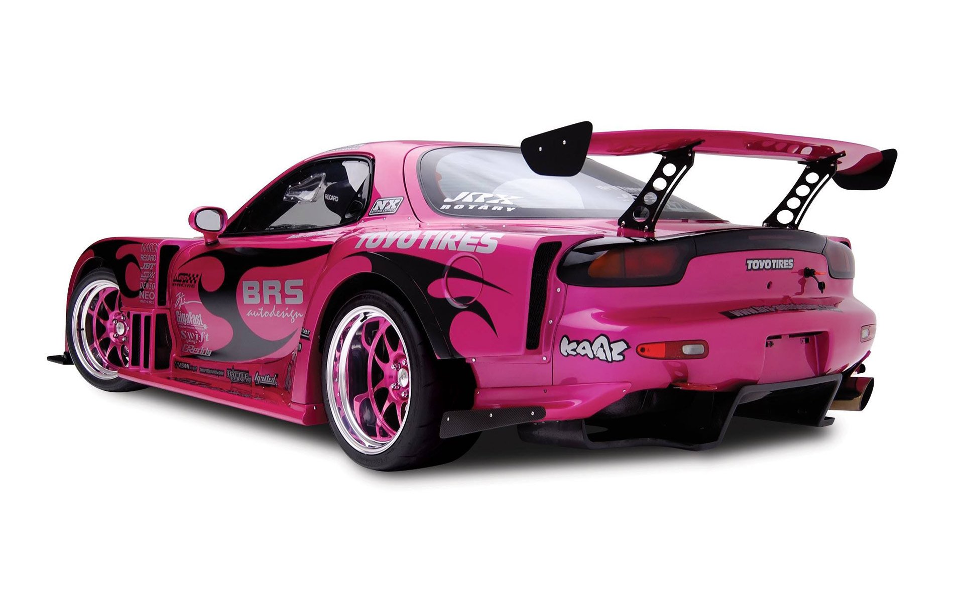 white background pink flowers mazda spoiler drives tuning views rear