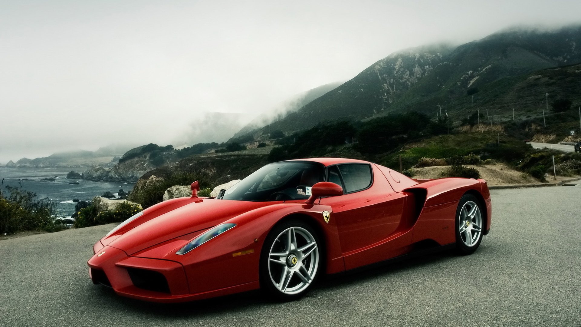 ferrari enzo niebla ferrari rojo carretilla auto deportes montaña