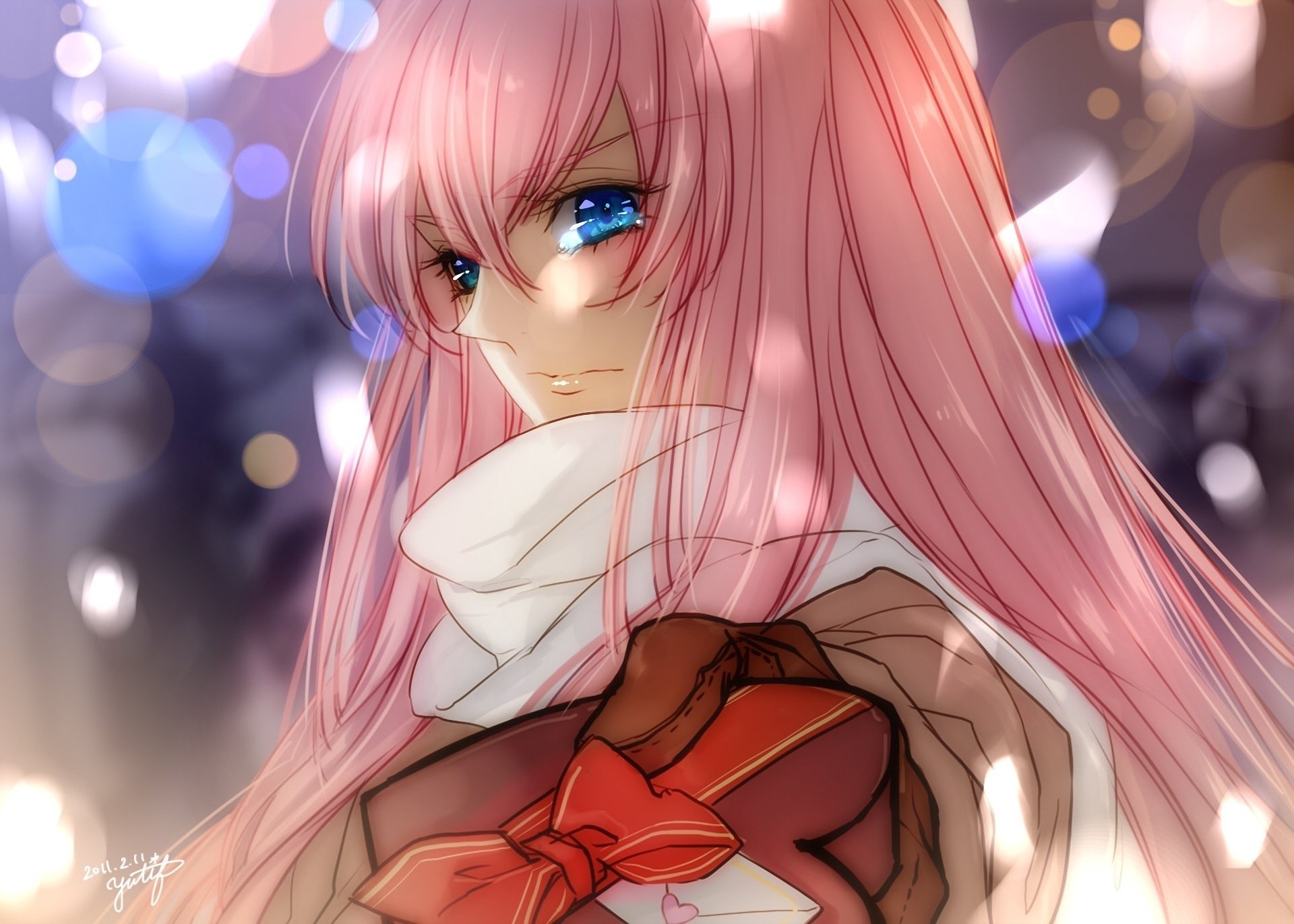 megurine luka vocaloid letter tears bow heart