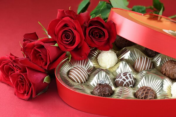 Chocolates and roses for a gift