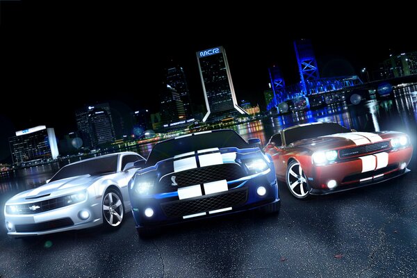 Stylish cars against the backdrop of a big city 