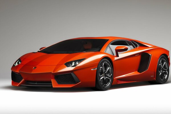 Carta da parati con Lamborghini Aventador rossa su sfondo grigio chiaro