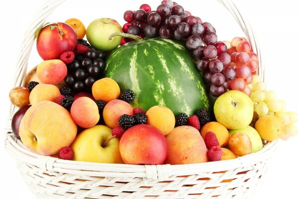 A picture with fruits and juicy berries