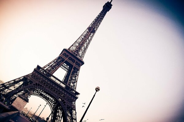 Paris. Eiffel Tower on the wallpaper from the nursery