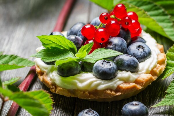 Cake with blueberries and red currants