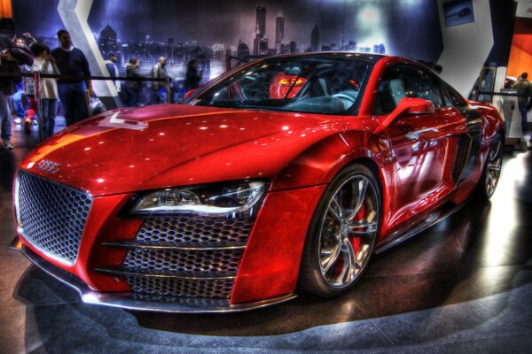 Ausstellungsfoto des roten sportlichen audi r8