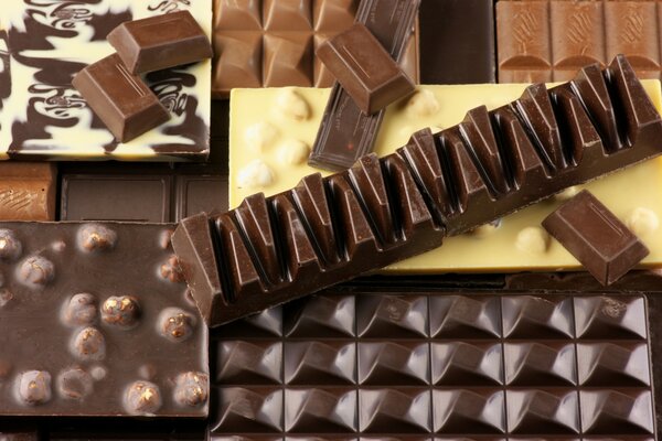 Variety of chocolate. Chocolate with hazelnuts
