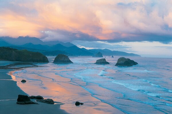 Beautiful beach with sea and clouds