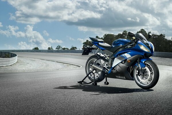 Beautiful blue bike on the race track