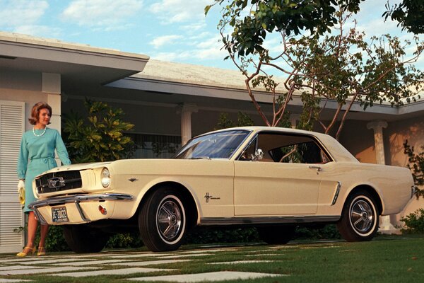 Cream Ford Mustang in 1964 - The American Dream