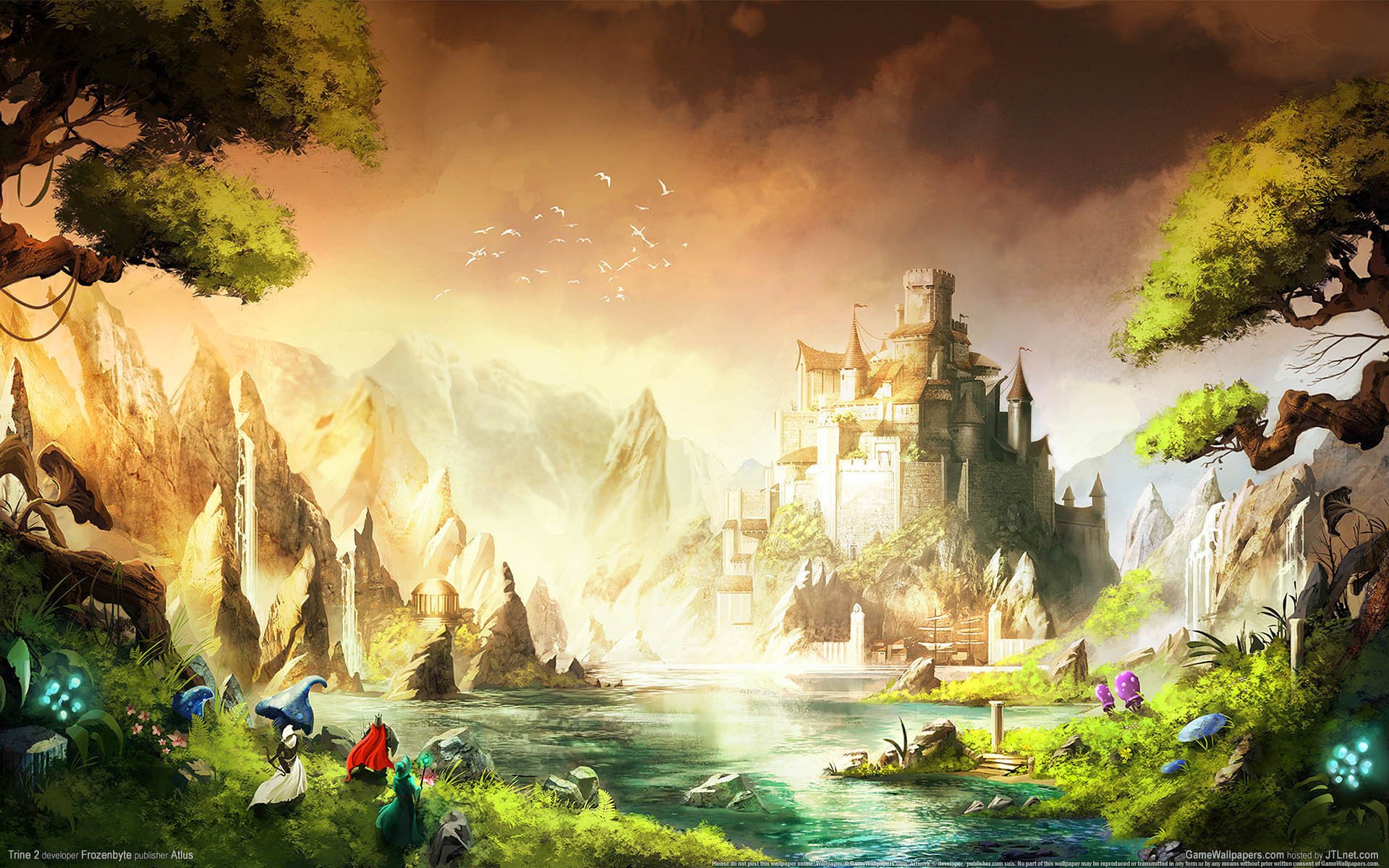 trine 2 river waterfall fortress birds castle mountains landscape