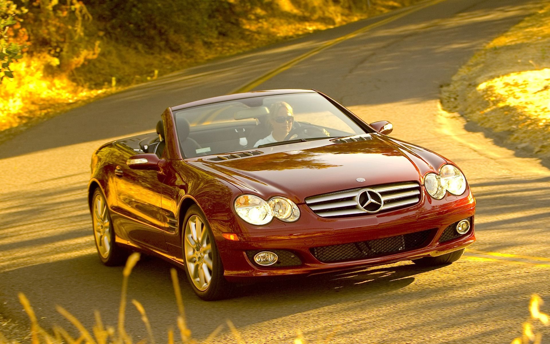 voitures route filles volant auto brouettes mercedes mercedes sl 550 widescreen