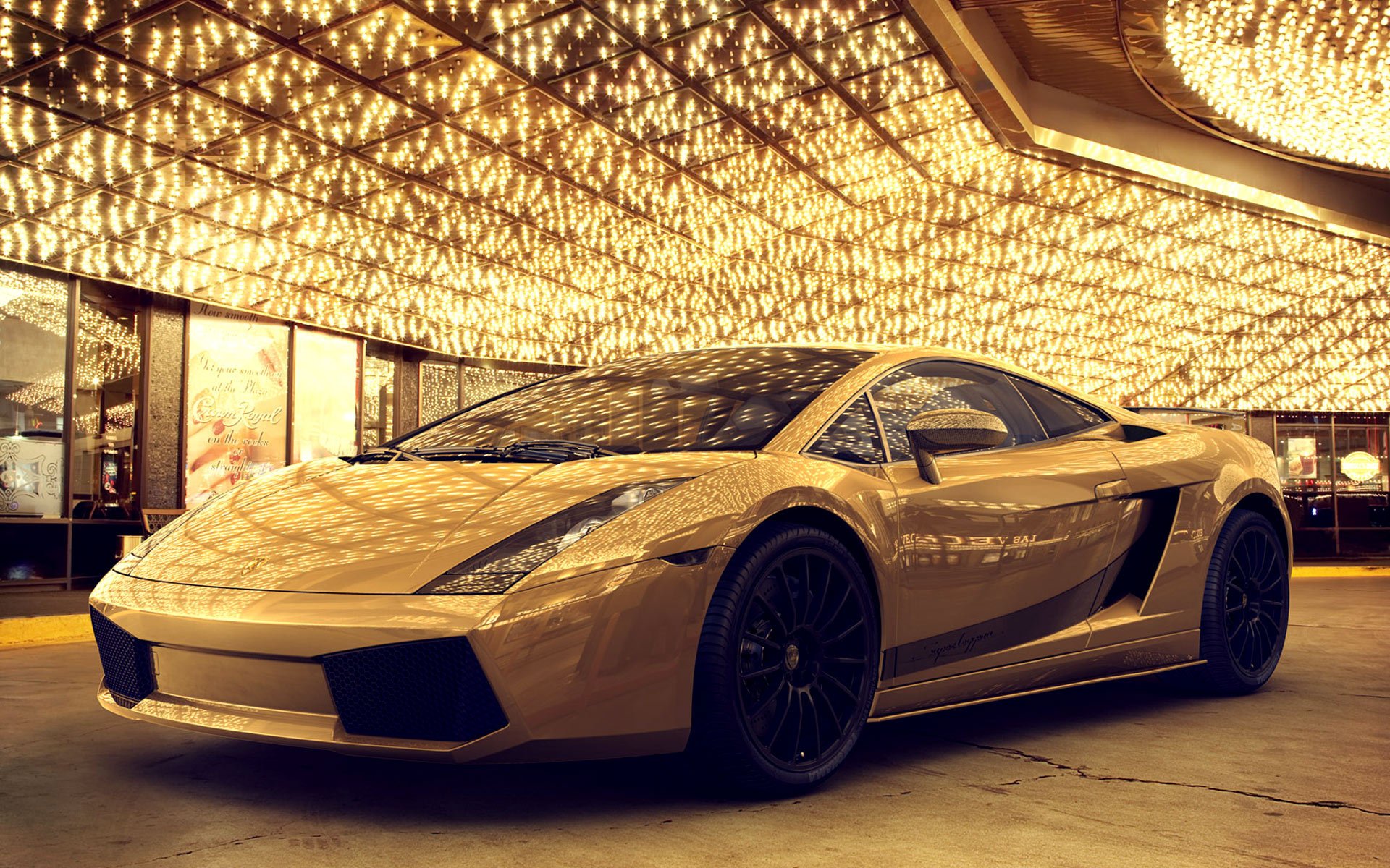 gold golden lamborghini gelb lichter vegas