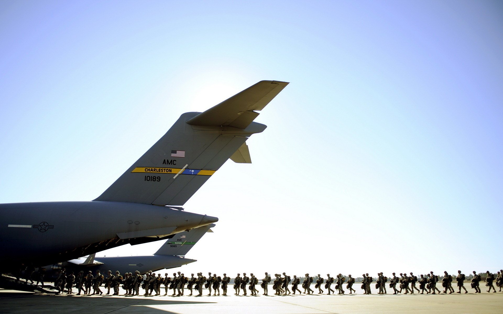 the plane soldiers the airfield