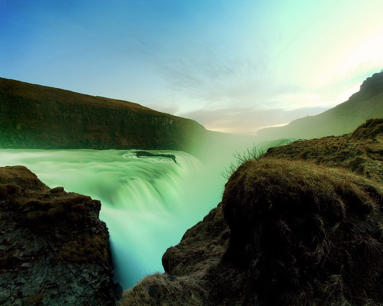 wasserfall licht berge natur