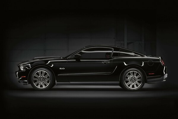 Coche Ford Mustang 5.0 negro en perfil