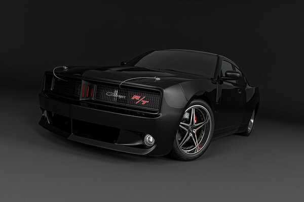 Muscle Car Dodge Charger na czarnym tle