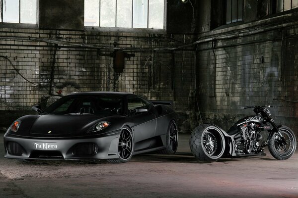 Black Ferrari Car and Motorcycle