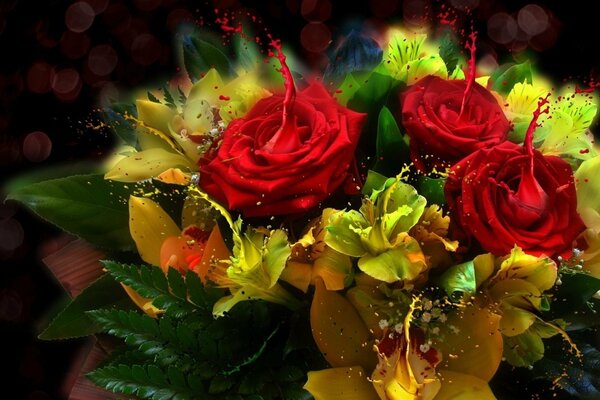 Bouquet lumineux de fleurs jaune-rouge