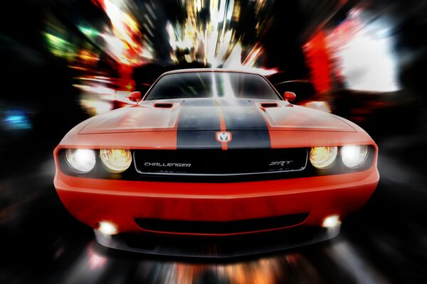 Coche deportivo rojo en la pista nocturna