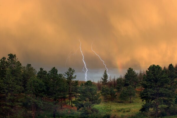 La naturaleza no tiene mal tiempo sobre el bosque de nubes brilla relámpago