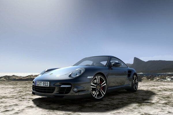 Porsche am Meeresufer unter grenzenlosem Himmel