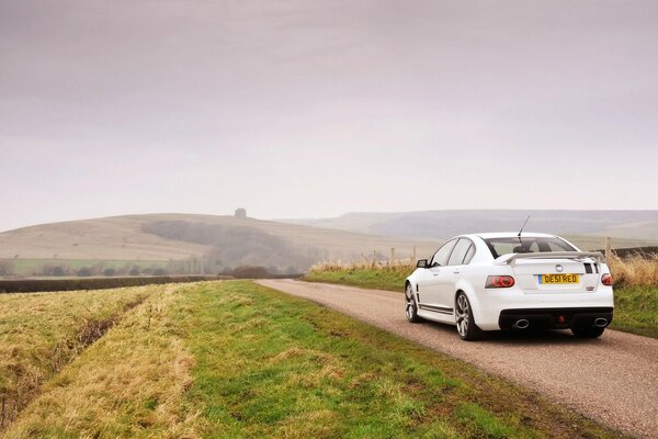 Coche blanco con Spoiler en el campo