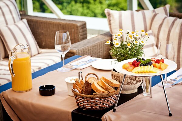 Beautiful serving of breakfast with fruit