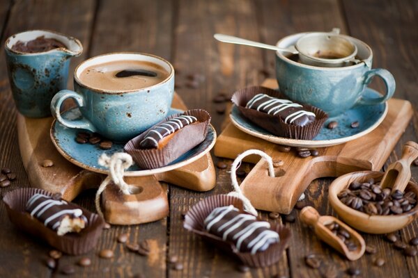 Dark coffee with eclairs