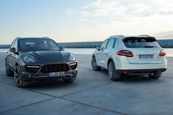 Ibrido Porsche Cayenne nei colori bianco e nero