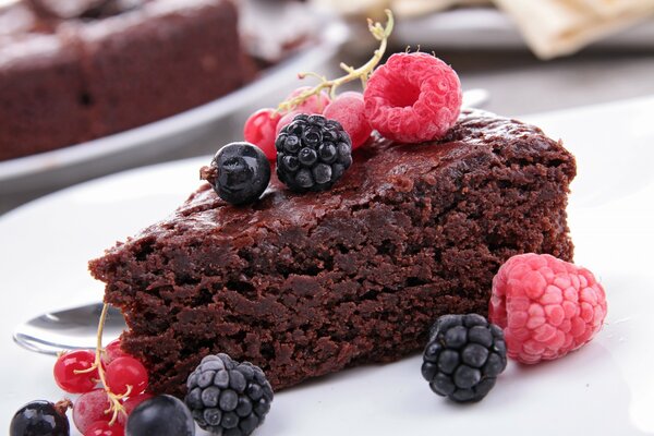 Beautiful photo of chocolate cake with berries