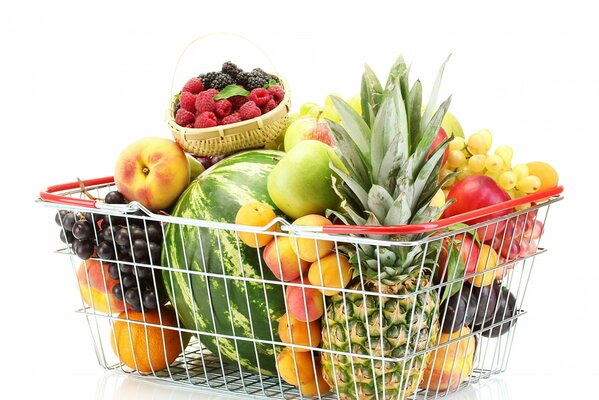 Grocery basket with fruits and berries