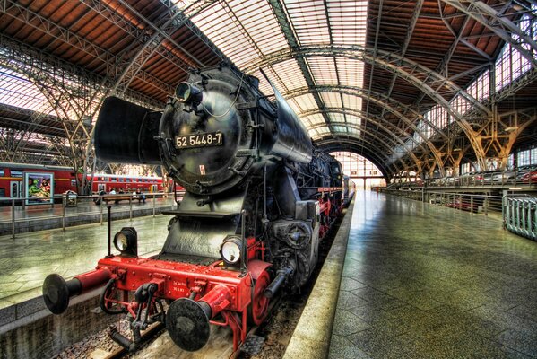 A rare steam locomotive in Dresden, Germany