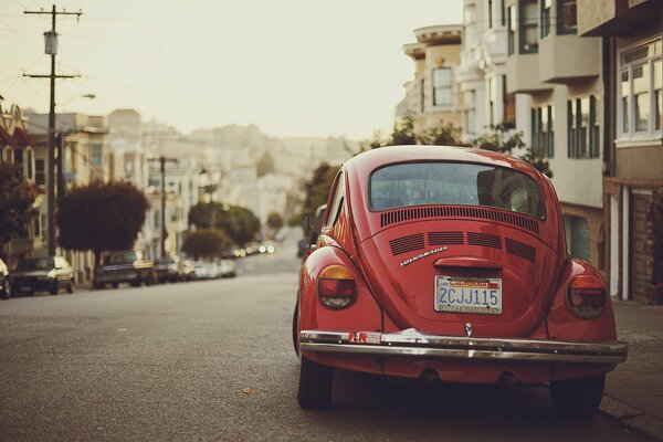 Red beetle parked California