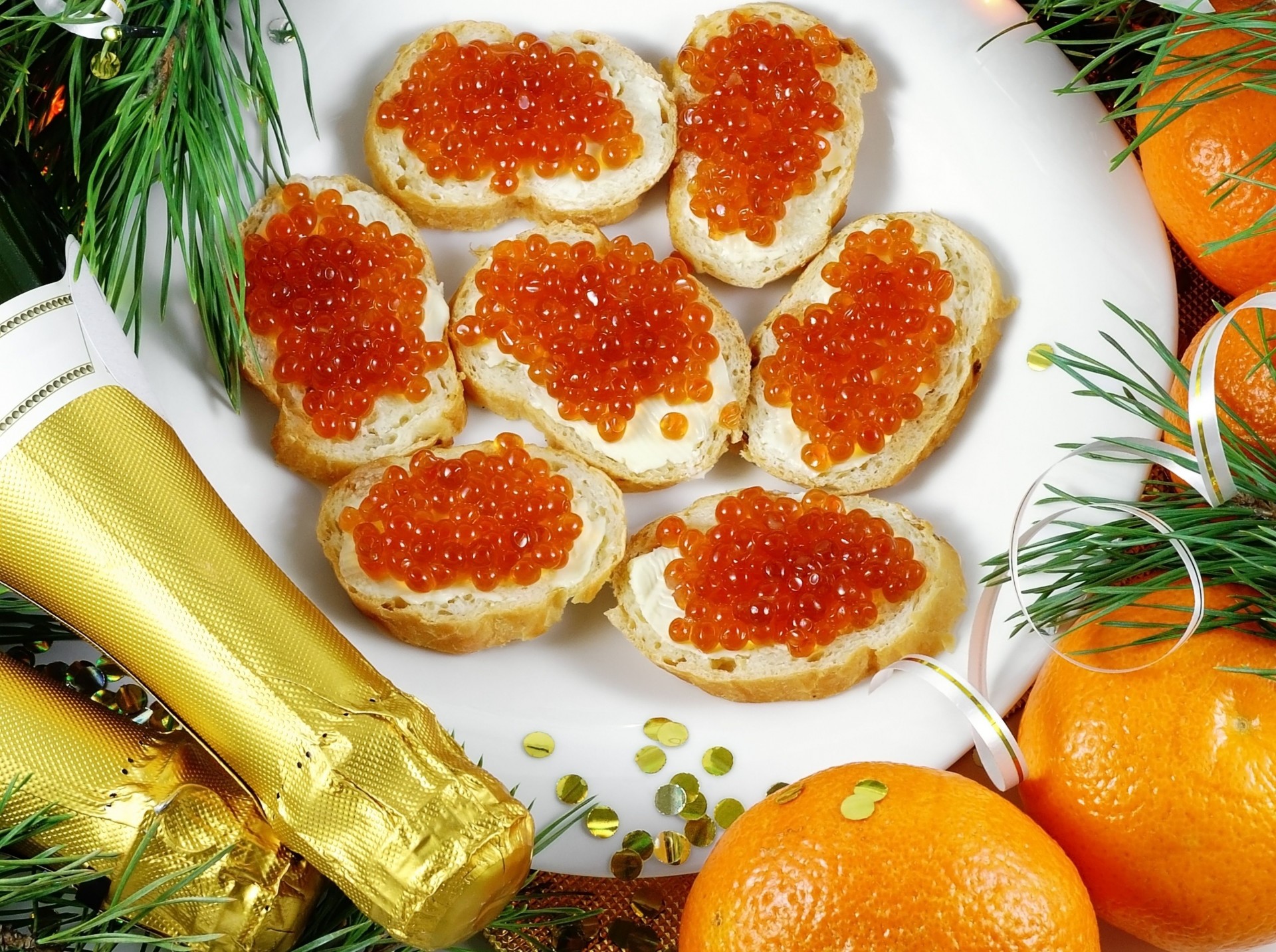 oil new year mandarins sandwiches champagne caviar