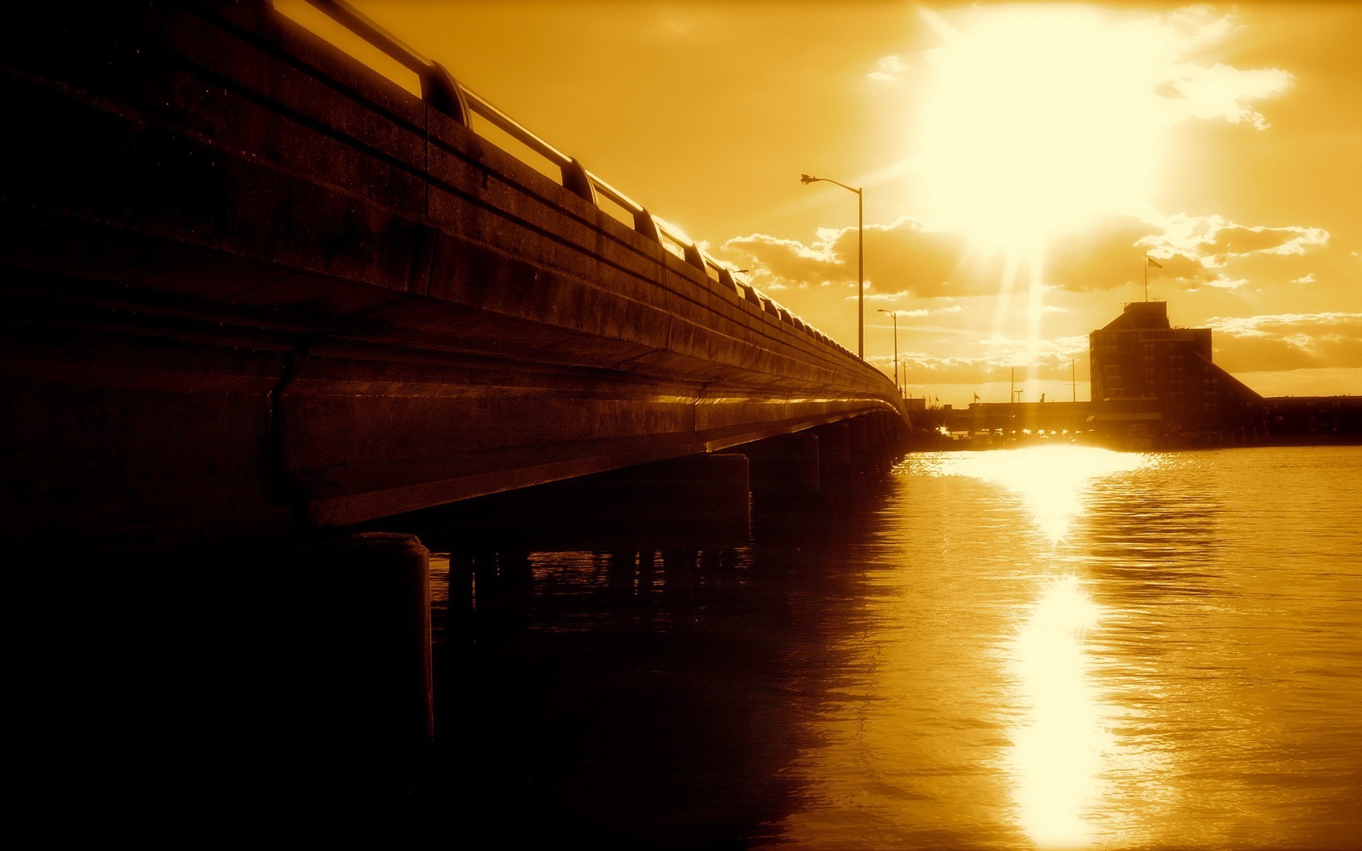 bridge sunset water