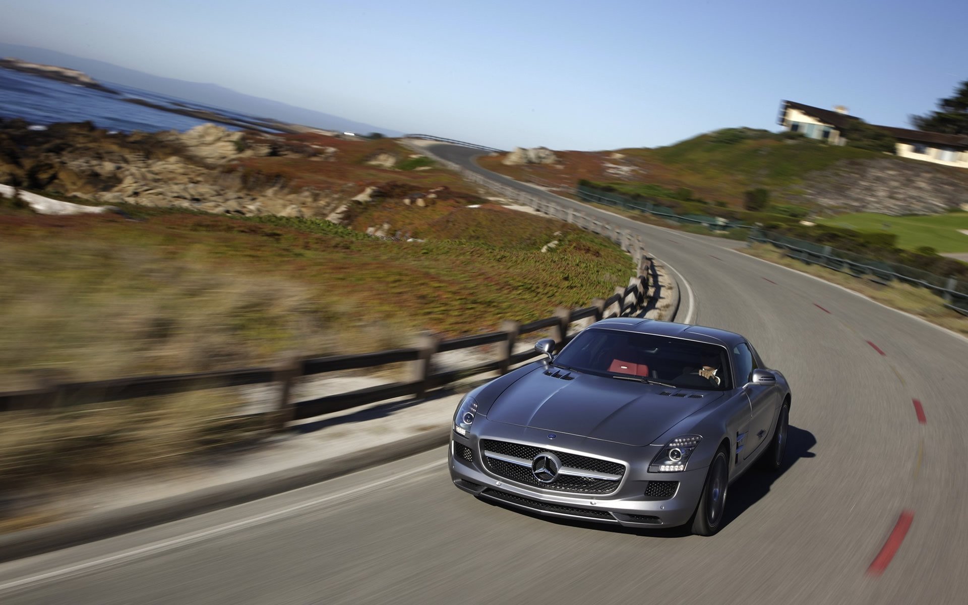 mercedes benz sls amg carretera velocidad valla piedras