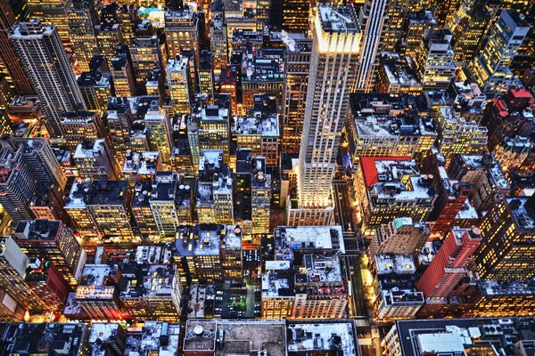 Rascacielos de nueva York a vista de pájaro en invierno