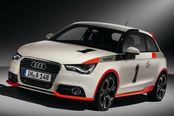 Audi A1 sports car in white and red colors