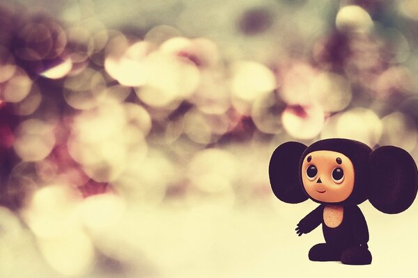 Toy Cheburashka macro shooting bright highlights