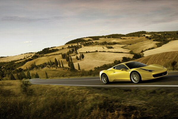 Fast ferrari on the road in Italy