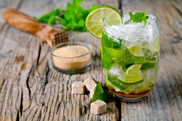 Mojito with ice and lime green