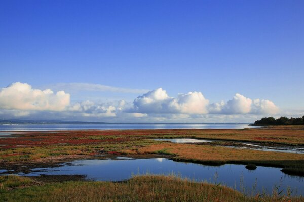 Photo of a lake where clouds are visible